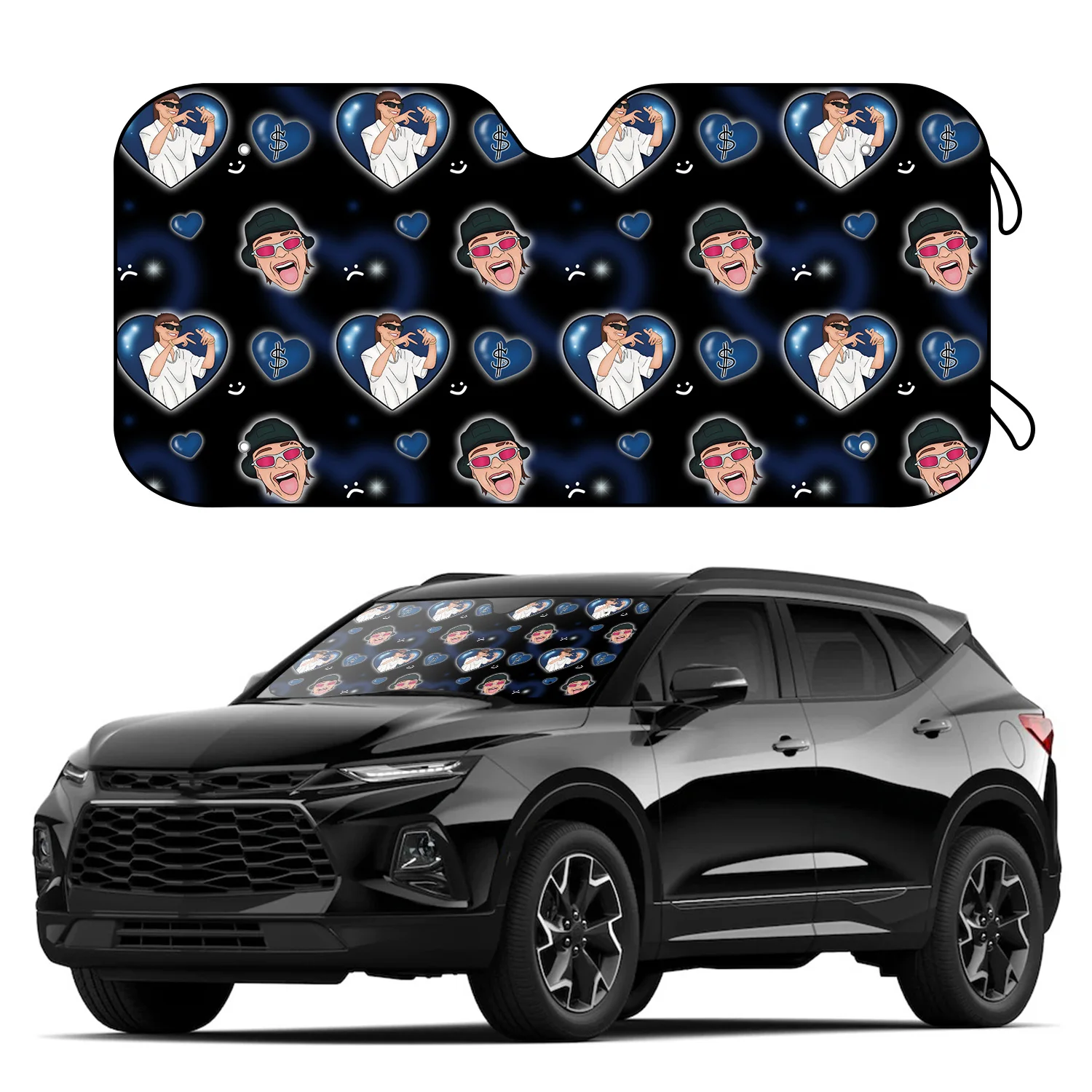 1pc Rap Star Black Bule Heart Car Windshield Sun Shade With 4 Free Suction Cups Universal Fit Sunshade-Keep Vehicle Cool UV Sun
1pc Rap Star Black Bule Heart Car Windshield Sun Shade With 4 Free Suction Cups Universal Fit Sunshade-Keep Vehicle Cool UV Sun
