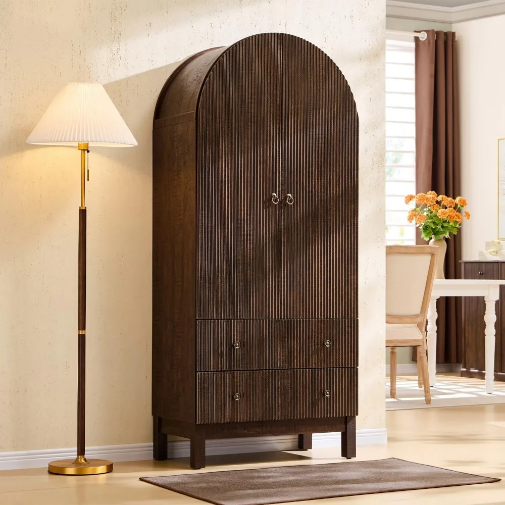 71" Tall Arched Pantry Cabinet, Fluted Kitchen Storage Cabinet with Adjustable Shelves and 2 Large Drawers, Freestanding Morden
71" Tall Arched Pantry Cabinet, Fluted Kitchen Storage Cabinet with Adjustable Shelves and 2 Large Drawers, Freestanding Morden