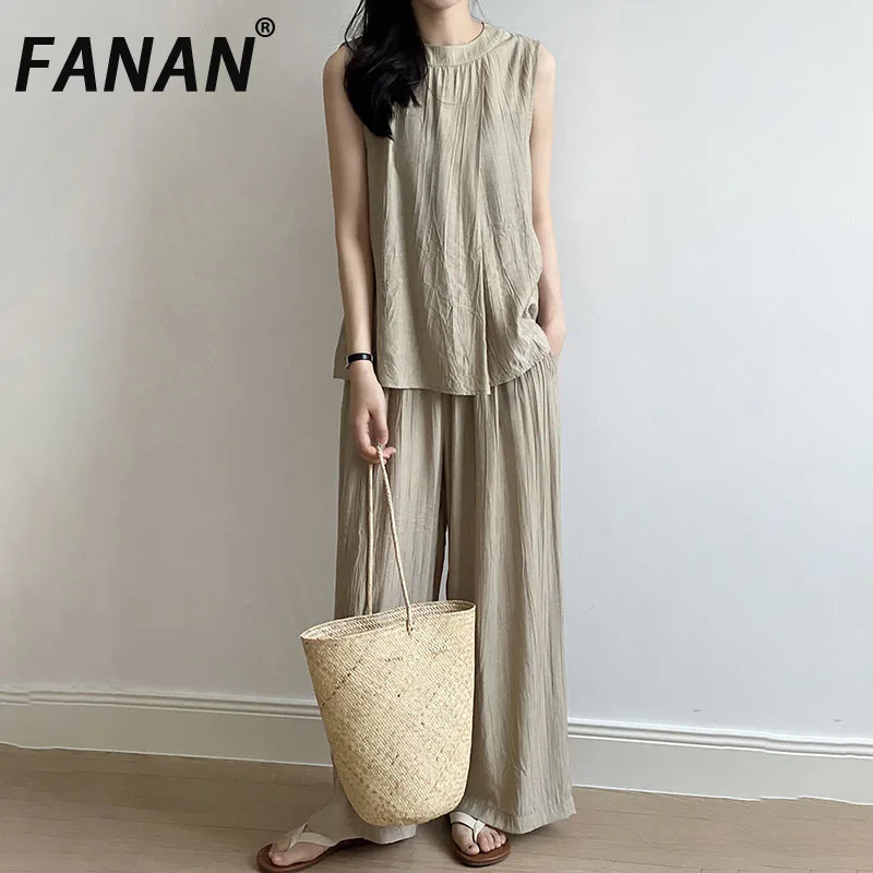 FANAN Fashion Sunscreen 2 Piece Set For Women Round Neck Pullover Vest+elastic High Waist Wide Leg Trousers 2025 Summer New
FANAN Fashion Sunscreen 2 Piece Set For Women Round Neck Pullover Vest+elastic High Waist Wide Leg Trousers 2025 Summer New