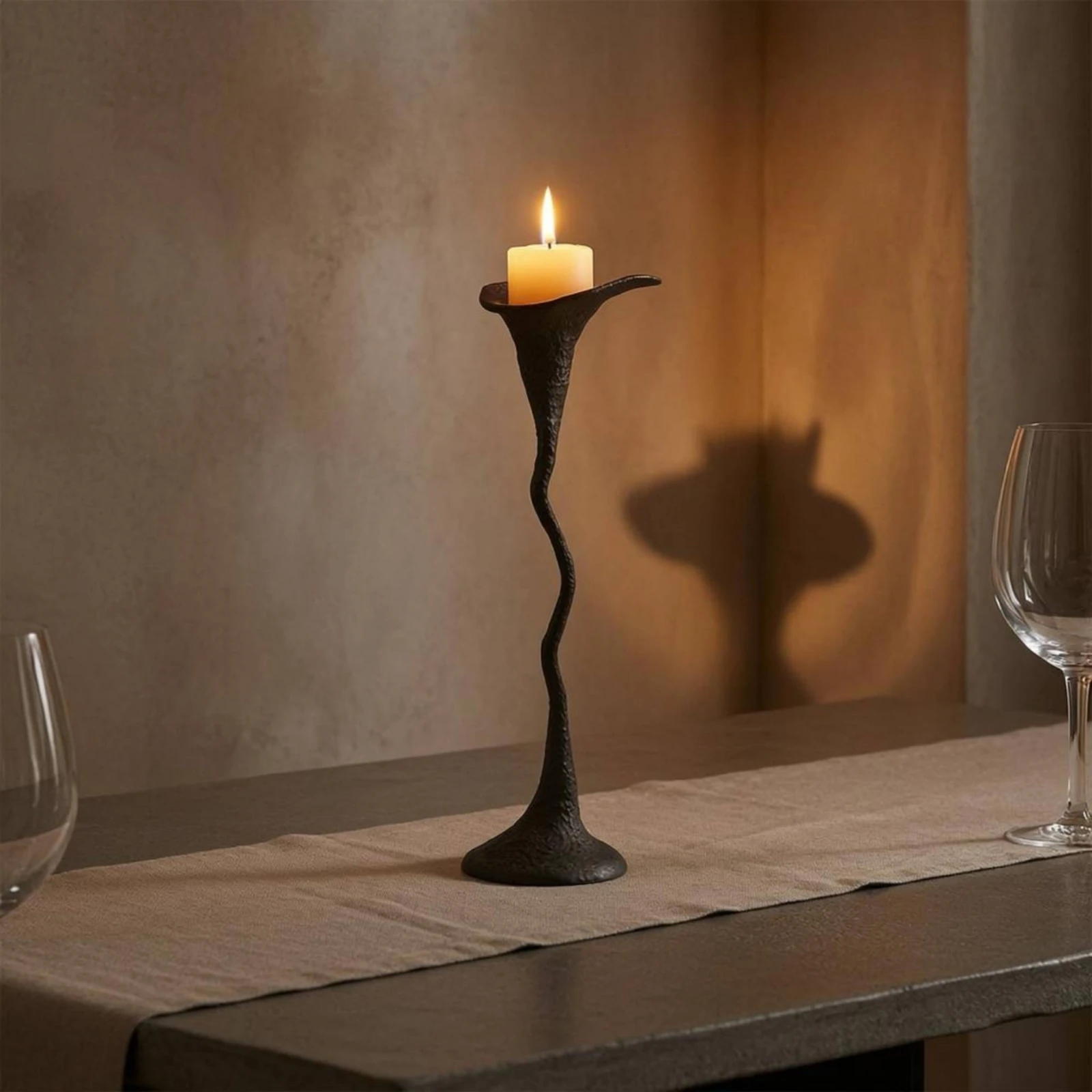 Geometric Metal Candle Holder Modern Twisted Stem Candlestick Trumpet Candle Holder Sculptural Home Decor Tall for Model Room
Geometric Metal Candle Holder Modern Twisted Stem Candlestick Trumpet Candle Holder Sculptural Home Decor Tall for Model Room
