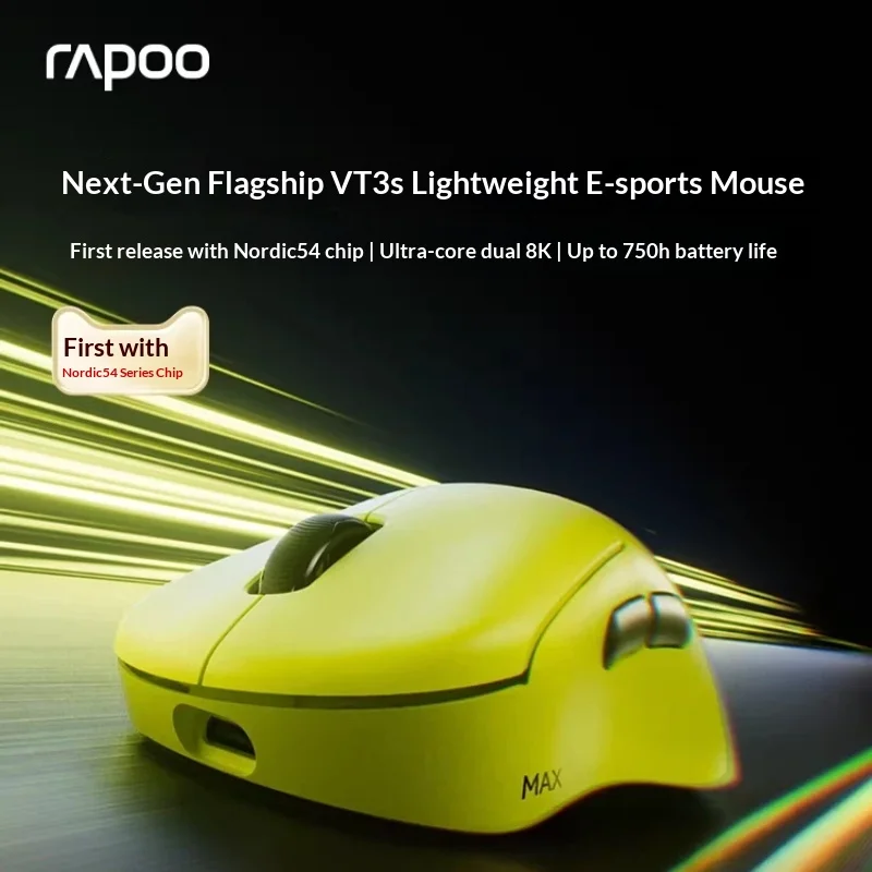 Беспроводная игровая мышь Rapoo VT3s MAX, двухрежимная, с датчиком PAW3395, частотой опроса 8K, весом 49 г, эргономичная, для маленьких и средних рук, для киберспорта
Беспроводная игровая мышь Rapoo VT3s MAX, двухрежимная, с датчиком PAW3395, частотой опроса 8K, весом 49 г, эргономичная, для маленьких и средних рук, для киберспорта