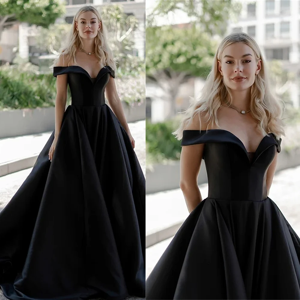 Black Off The Shoulder V-neck Satin A Line Wedding Dresses Custom Made Bridal Grown Vestido De Noival
Black Off The Shoulder V-neck Satin A Line Wedding Dresses Custom Made Bridal Grown Vestido De Noival