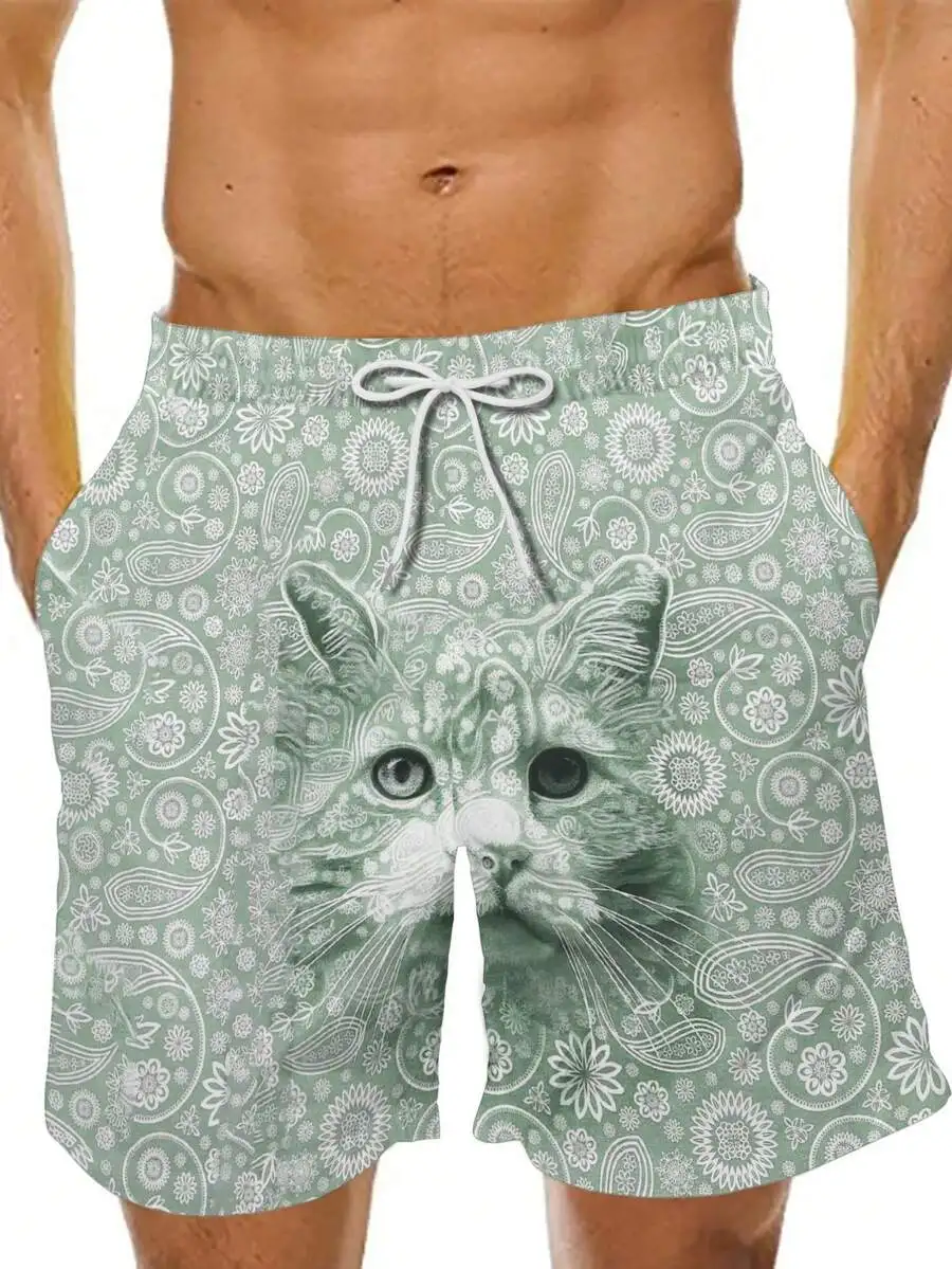 Mens Cat Print Beach Shorts With Floral Paisley Pattern Summer Casual Swim Trunks
Mens Cat Print Beach Shorts With Floral Paisley Pattern Summer Casual Swim Trunks