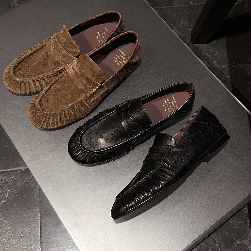 MKKHOU Fashion Casual Shoes Women New High-Quality Genuine Leather Round Toe Pleated Flats Loafers Lightweight Women Shoes
MKKHOU Fashion Casual Shoes Women New High-Quality Genuine Leather Round Toe Pleated Flats Loafers Lightweight Women Shoes