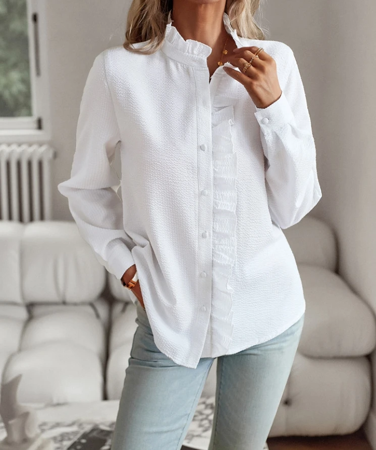 Hot Selling for Women 2024 T-Shirt Spring Commuting Style Solid Color Lace Collar Long Sleeved Temperament Top New Fashion
Hot Selling for Women 2024 T-Shirt Spring Commuting Style Solid Color Lace Collar Long Sleeved Temperament Top New Fashion
