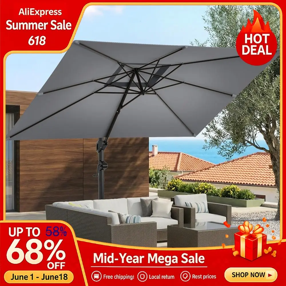 9 X 12 FT Cantilever Umbrella, 360° Rotation 6 Tilts, Heavy Duty Aluminum with Base, Custom
9 X 12 FT Cantilever Umbrella, 360° Rotation 6 Tilts, Heavy Duty Aluminum with Base, Custom