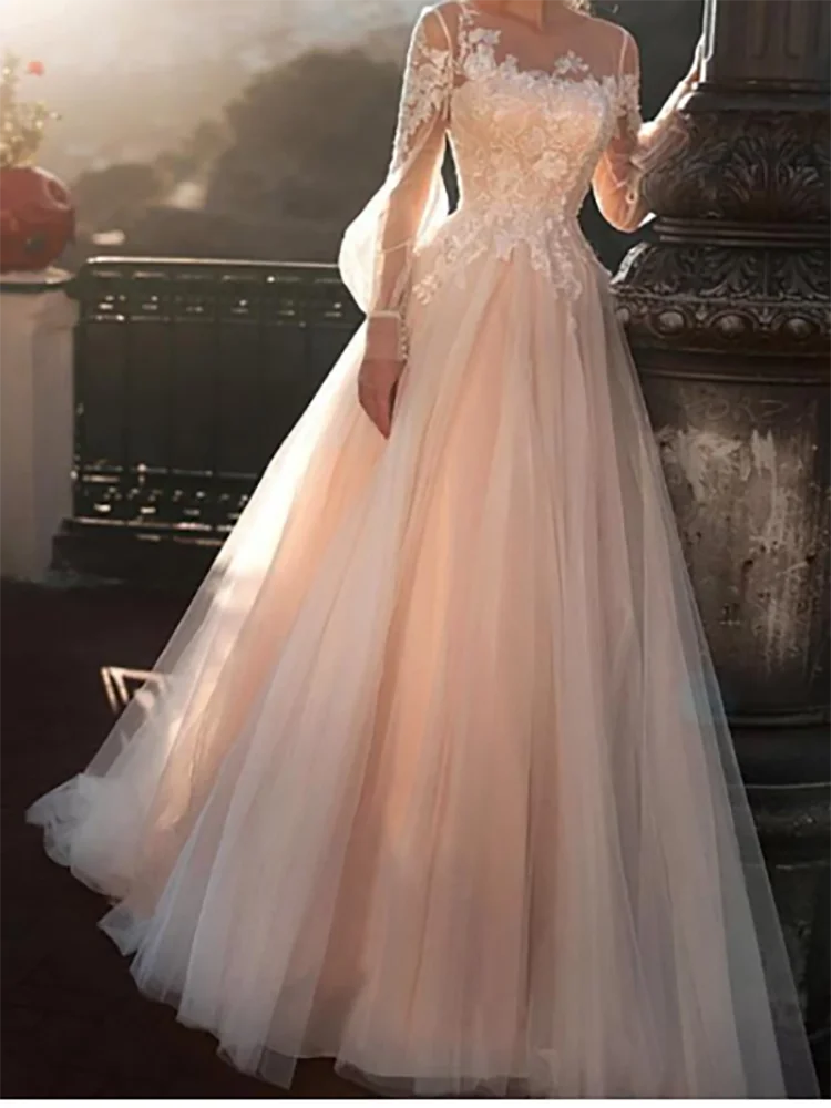 Classic O-Neck Appliquins Lace A-Line Bride Wedding Dresses Bridal Gowns Customized
Classic O-Neck Appliquins Lace A-Line Bride Wedding Dresses Bridal Gowns Customized