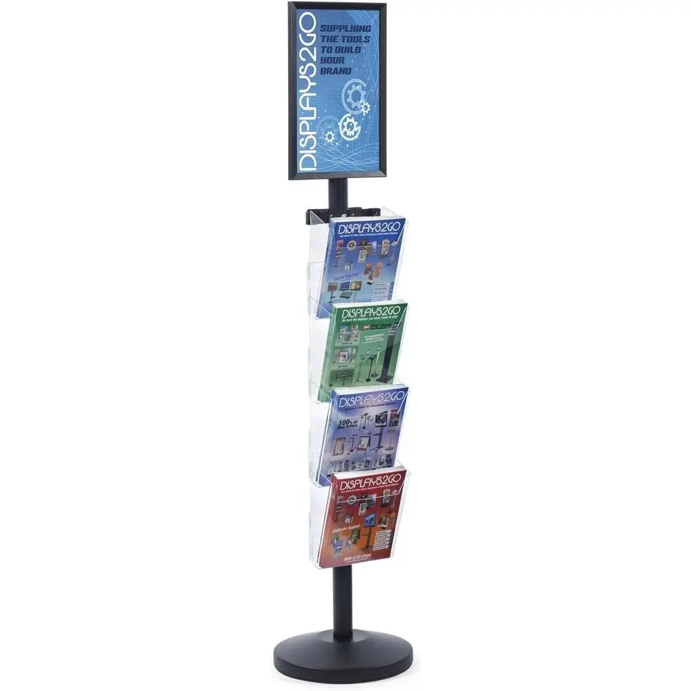 Double-Sided 65.5 Inch Floor Standing Magazine Rack with 11x17 Sign Holder, Stainless Steel, Acrylic, and PVC Construction - Bla
Double-Sided 65.5 Inch Floor Standing Magazine Rack with 11x17 Sign Holder, Stainless Steel, Acrylic, and PVC Construction - Bla