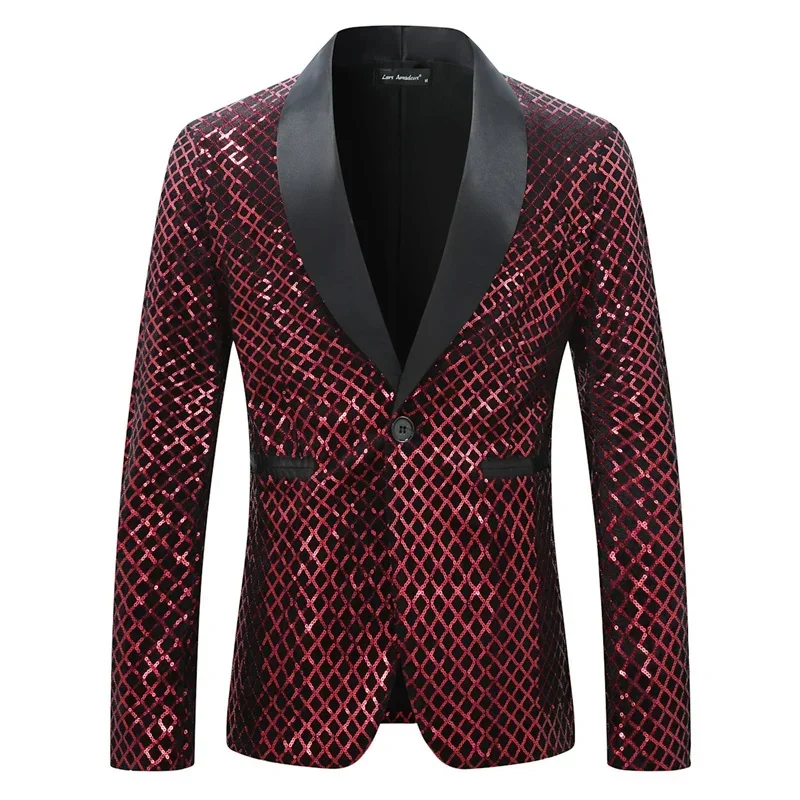 New red men's luxury sequins suit loose jacket fashion host singer bar KTV stage performance trend plaid suit jacket
New red men's luxury sequins suit loose jacket fashion host singer bar KTV stage performance trend plaid suit jacket