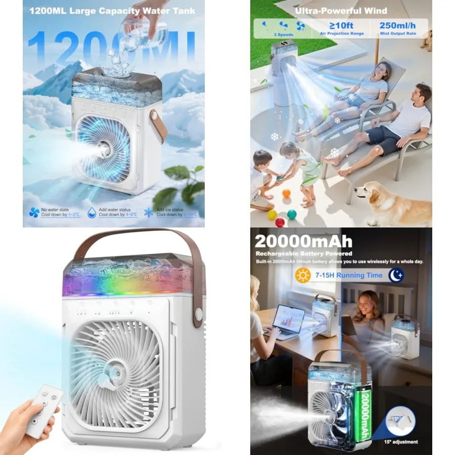 Misting Fan Portable, 20000mAh Portable Air Conditioners with 1200mL Water Tank, Outdoor Water Cooling Fan for Outside, Perfect
Misting Fan Portable, 20000mAh Portable Air Conditioners with 1200mL Water Tank, Outdoor Water Cooling Fan for Outside, Perfect