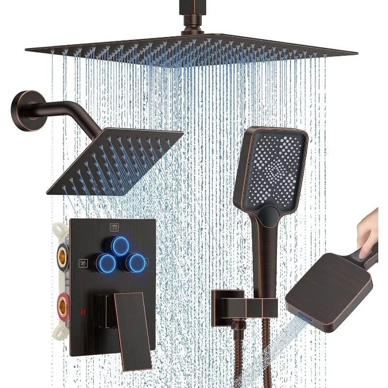 12\" Ceiling Mount Rainfall Shower System Multi-Function 2-Rain Shower Head Handheld Push Button Diverter Shower Faucet Trim Kit
12\" Ceiling Mount Rainfall Shower System Multi-Function 2-Rain Shower Head Handheld Push Button Diverter Shower Faucet Trim Kit