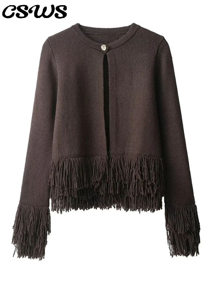 Casual Knitted Tassel Coats Women Fashion Solid O-neck Full Sleeve Loose Single Breasted Sweaters Female 2025 Autumn Lady Coat
Casual Knitted Tassel Coats Women Fashion Solid O-neck Full Sleeve Loose Single Breasted Sweaters Female 2025 Autumn Lady Coat