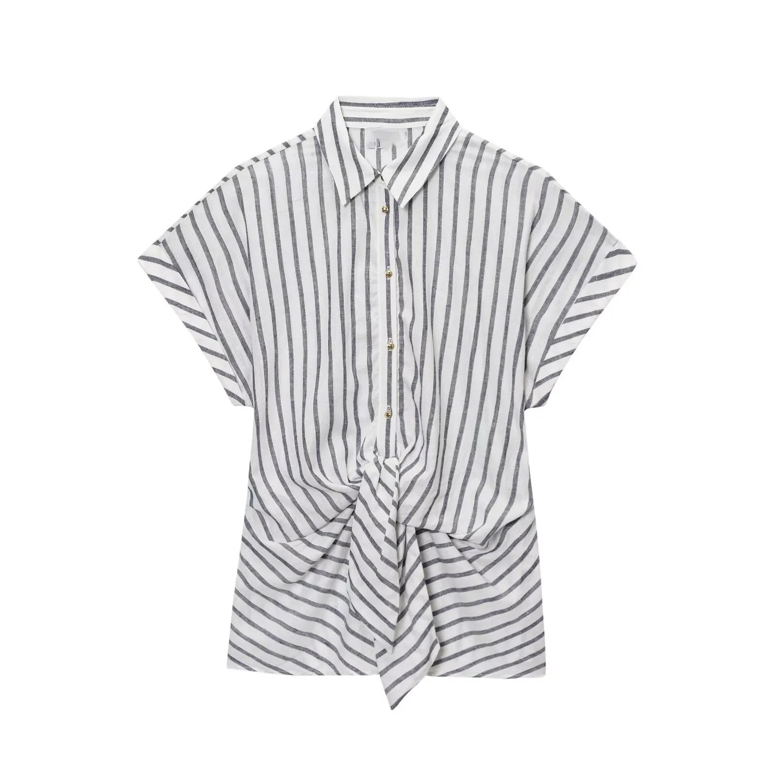 New summer products European and American style cross-border women's street fashion knotted striped shirts versatile
New summer products European and American style cross-border women's street fashion knotted striped shirts versatile