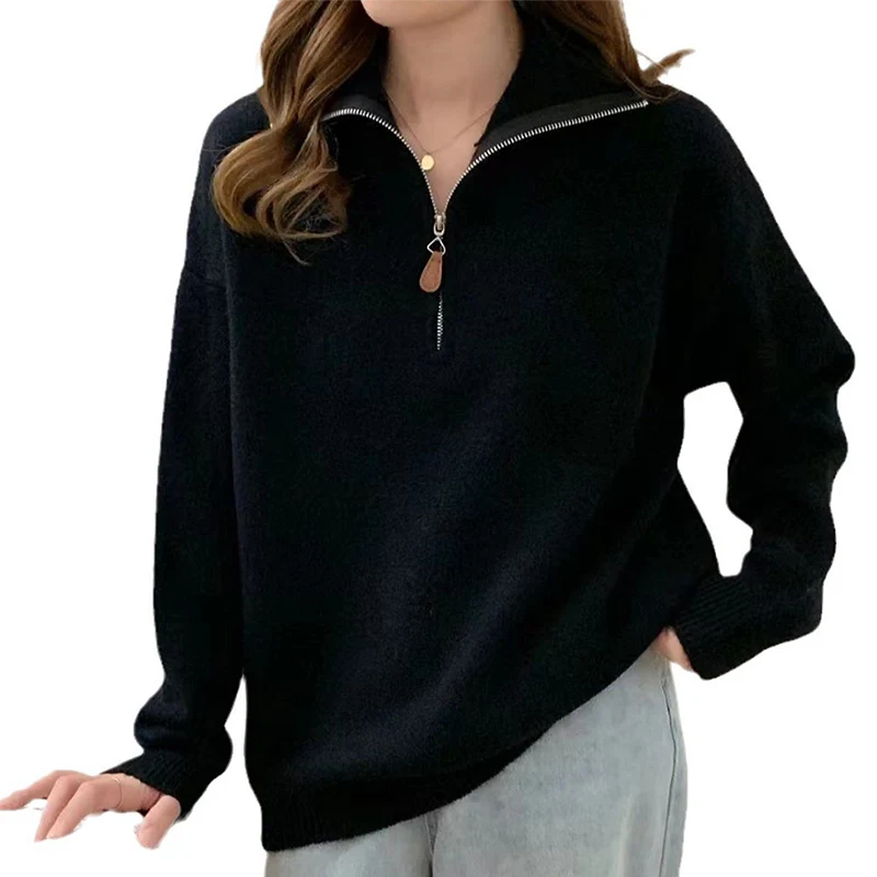 ladies Autumn Winter thicken warm Long Sleeve knit Jumpers Korean Half Zip-Up Sweater Women Retro Loose Sporty Knitted Pullover
ladies Autumn Winter thicken warm Long Sleeve knit Jumpers Korean Half Zip-Up Sweater Women Retro Loose Sporty Knitted Pullover