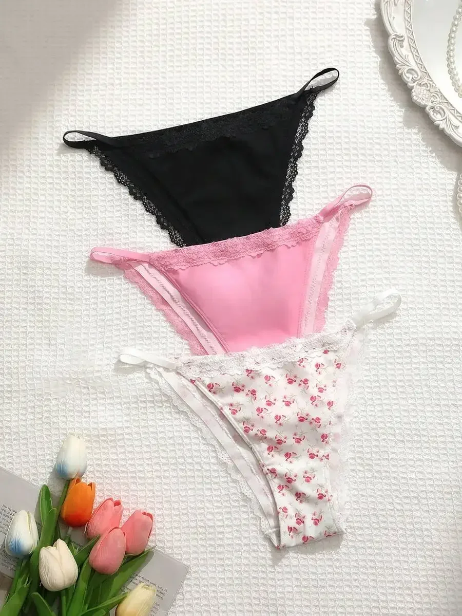 3pcs Lace Floral Print Womens Briefs With Lace Trim
3pcs Lace Floral Print Womens Briefs With Lace Trim