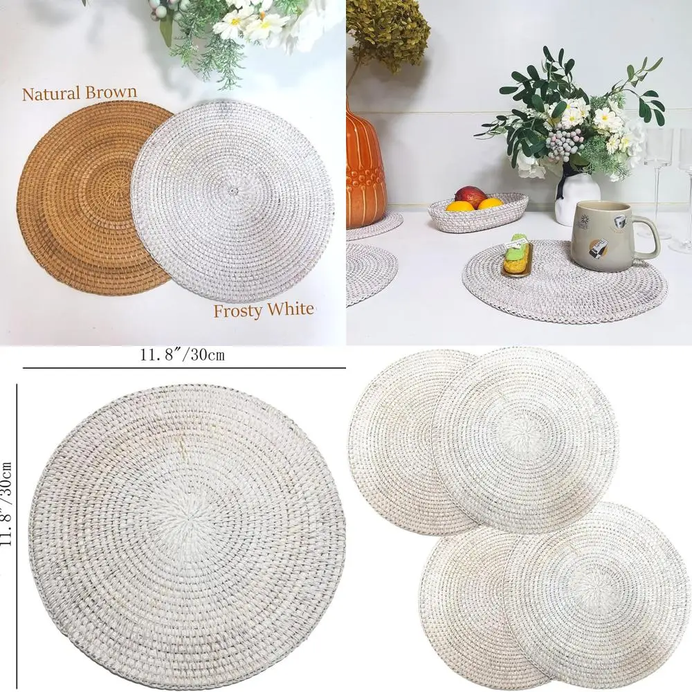 Set of 4 Frosty White Round Rattan Table Mats, 12 Handwoven Placemats for Kitchen, Decorative Trivets for Dining & Events
Set of 4 Frosty White Round Rattan Table Mats, 12 Handwoven Placemats for Kitchen, Decorative Trivets for Dining & Events
