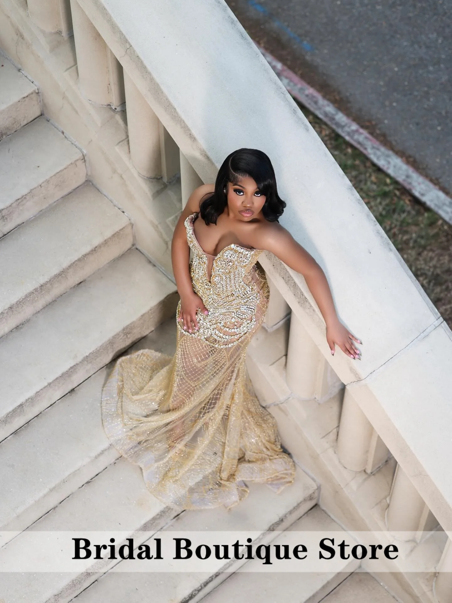 Sparkly Gold Beaded See Through Mermaid Prom Dress 2026 Black Girl Strapless Formal Pageant Gown Customized
Sparkly Gold Beaded See Through Mermaid Prom Dress 2026 Black Girl Strapless Formal Pageant Gown Customized