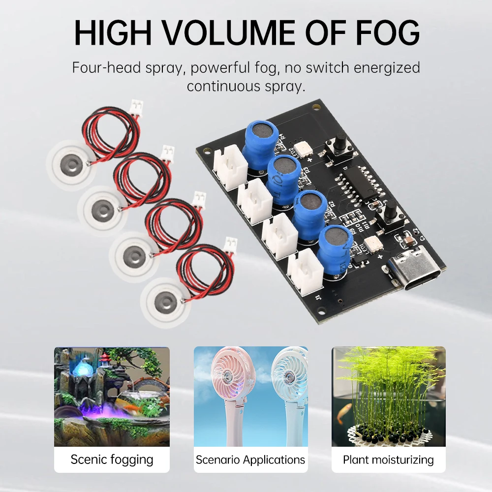 With Ambient Lighting TYPE-C InterfaceDC5V Quad-Jet Second Generation Humidifier DIY Ultrasonic Atomisation Control Board
With Ambient Lighting TYPE-C InterfaceDC5V Quad-Jet Second Generation Humidifier DIY Ultrasonic Atomisation Control Board