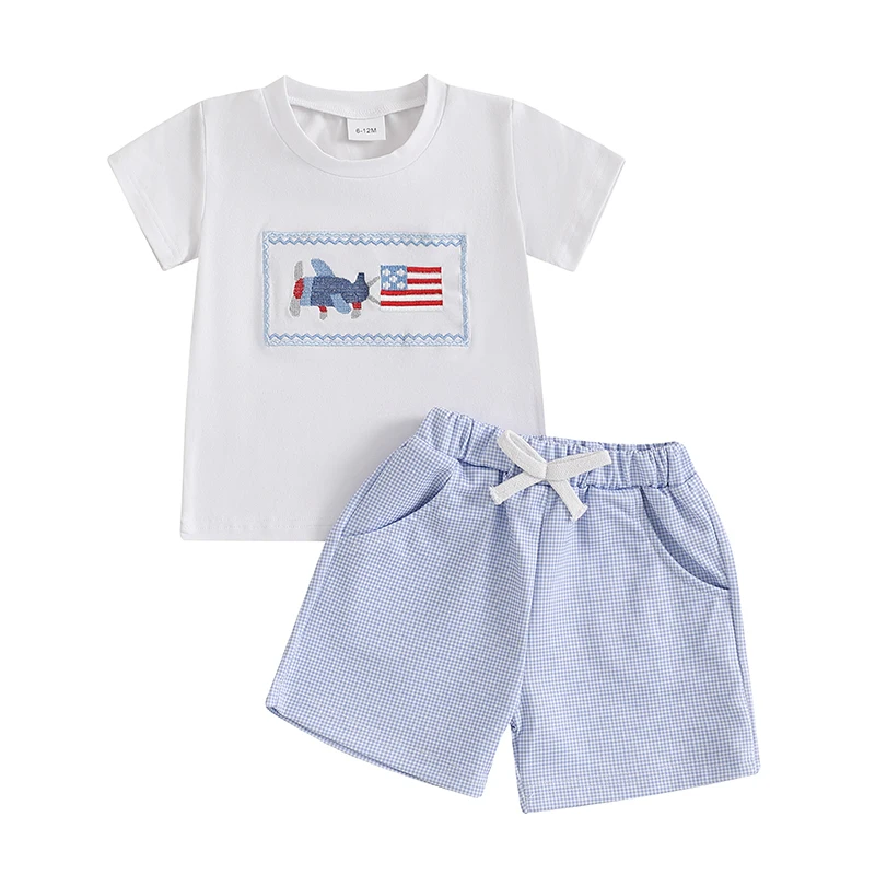 Baby Boy 4th of July Outfits Short Sleeve Flag Embroidery T Shirt Plaid Shorts Set Toddler Clothes
Baby Boy 4th of July Outfits Short Sleeve Flag Embroidery T Shirt Plaid Shorts Set Toddler Clothes