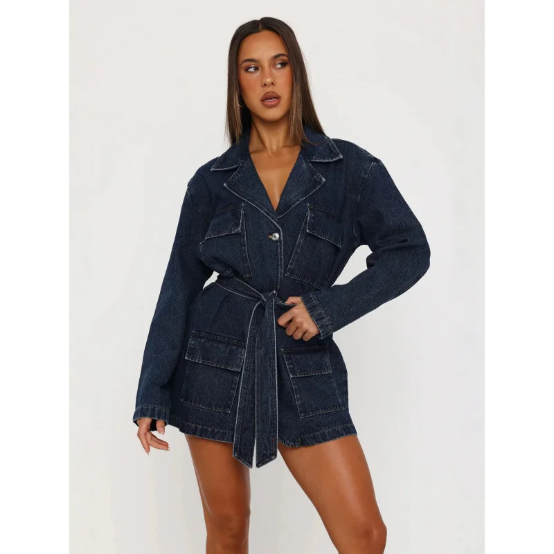 Autumn Fashion Casual Lapel Belted Mid-Length Denim Jacket Women's Classic Style Clothing
Autumn Fashion Casual Lapel Belted Mid-Length Denim Jacket Women's Classic Style Clothing