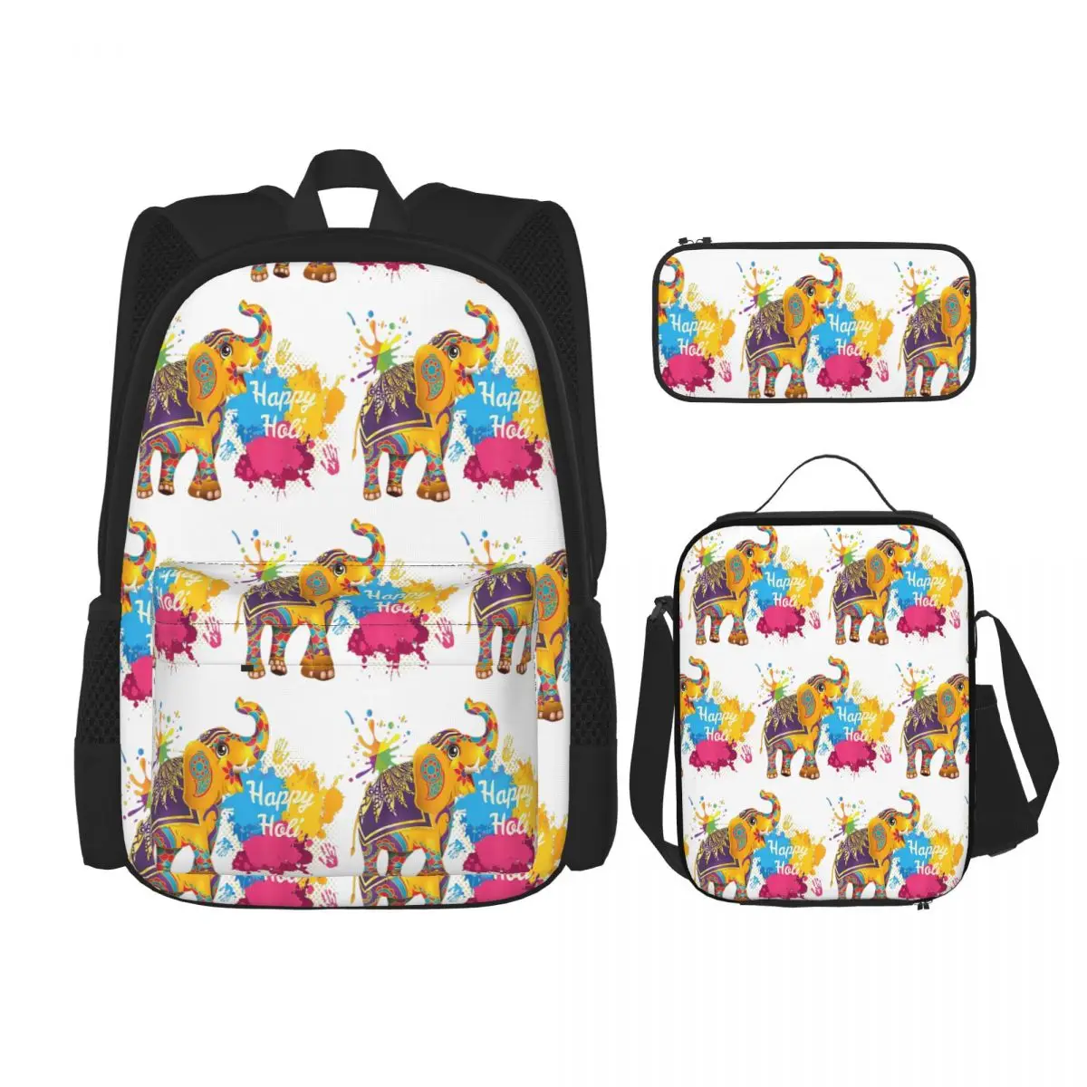 Happy Holi Festival India Color Elephant Backpacks Boys Girls Bookbag School Bags Rucksack Lunch Bag Pen Bag Three-Piece Set
Happy Holi Festival India Color Elephant Backpacks Boys Girls Bookbag School Bags Rucksack Lunch Bag Pen Bag Three-Piece Set