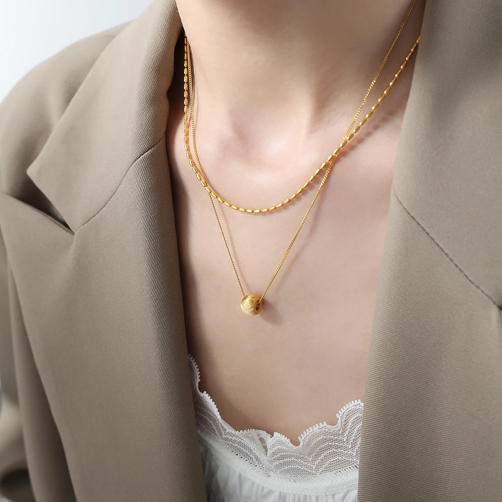 Stainless Steel Double Layer Necklace Charm Gold Color Beads Balls Pendant Texture Bead Chain Jewelry Gifts
Stainless Steel Double Layer Necklace Charm Gold Color Beads Balls Pendant Texture Bead Chain Jewelry Gifts