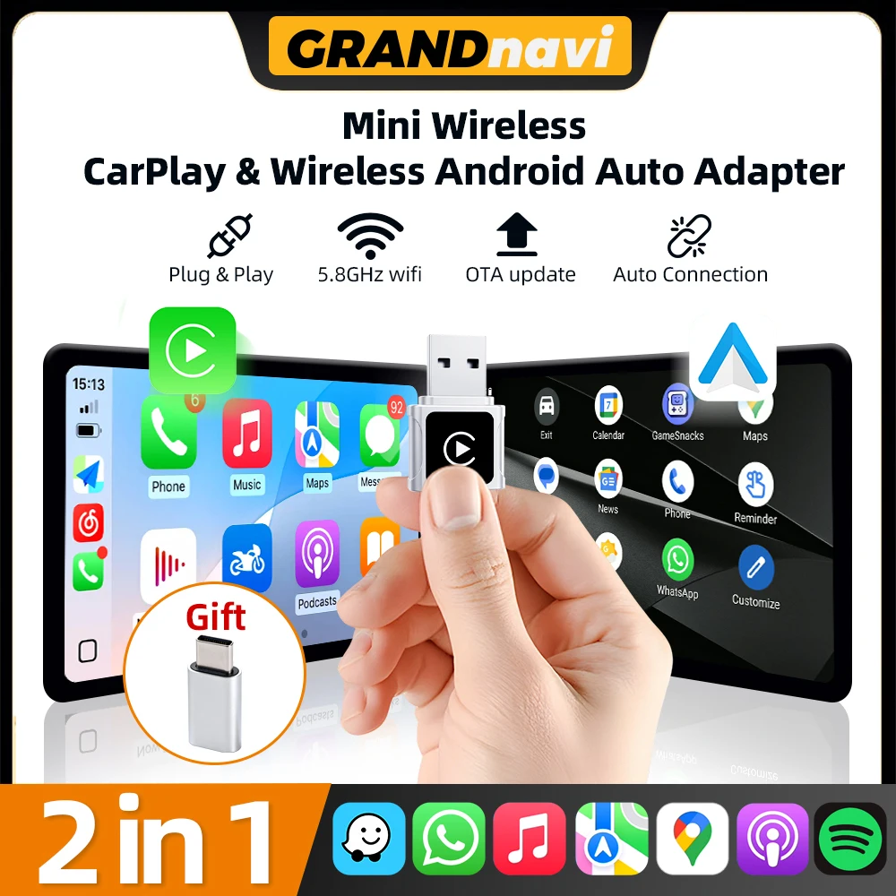 2in1 Wireless CarPlay Adapter Android Auto AI Smart Box Car Intelligent Systems For VW Toyota Nissan Honda Ford Benz
2in1 Wireless CarPlay Adapter Android Auto AI Smart Box Car Intelligent Systems For VW Toyota Nissan Honda Ford Benz
