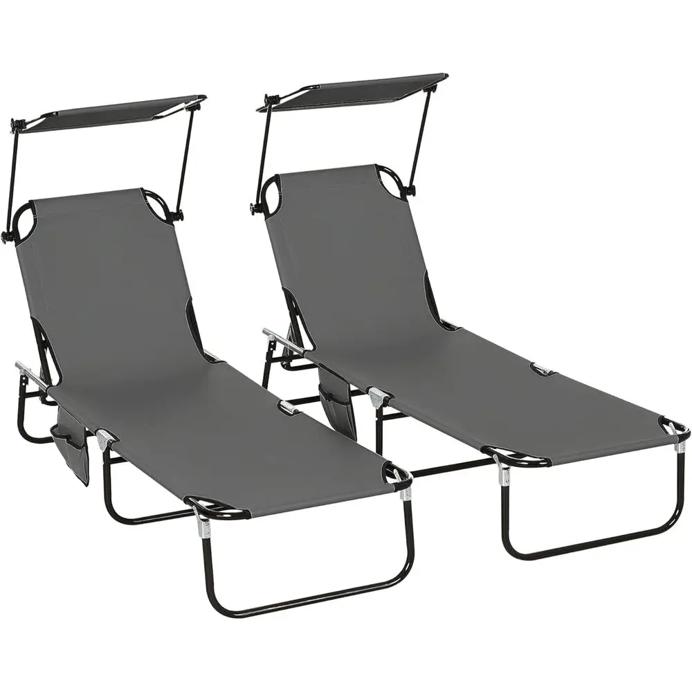 2-Piece Outdoor Chaise Lounge Set with Shade, Reclining Back, and Side Table for Sunbathing, Patio, or Beach in Gray
2-Piece Outdoor Chaise Lounge Set with Shade, Reclining Back, and Side Table for Sunbathing, Patio, or Beach in Gray