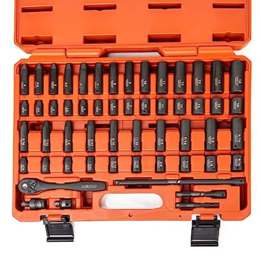 02437A 1/4 Drive Impact Socket Set 54 Piece Metric and Standard Deep and Shallow Chrome Vanadium Steel 3/8" to 1/4" Reducer Hex
02437A 1/4 Drive Impact Socket Set 54 Piece Metric and Standard Deep and Shallow Chrome Vanadium Steel 3/8" to 1/4" Reducer Hex