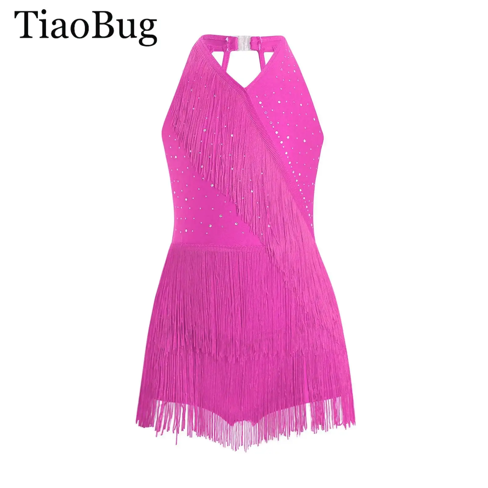 Girls Latin Dance Leotard Dress Rhinestones Fringe Cha-cha Samba Salsa Costumes Halter Sleeveless Strappy Back Tassel Jumpsuits
Girls Latin Dance Leotard Dress Rhinestones Fringe Cha-cha Samba Salsa Costumes Halter Sleeveless Strappy Back Tassel Jumpsuits