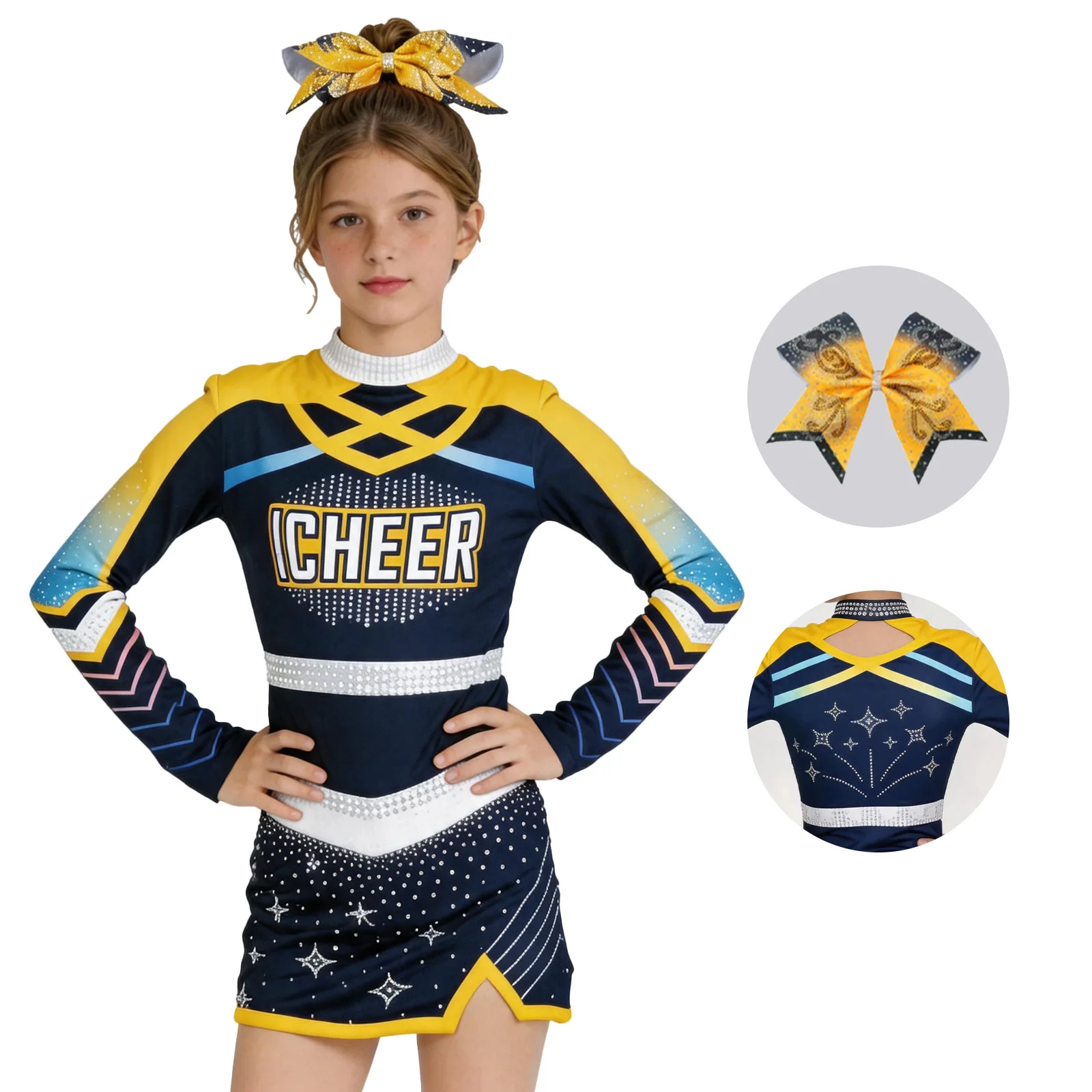 Glitter Star Crystal Kids Cheerleading Dress Long Sleeve Gradient Cheer Leader Uniform Sparkly Glitter Bow Girls Cheer Dance
Glitter Star Crystal Kids Cheerleading Dress Long Sleeve Gradient Cheer Leader Uniform Sparkly Glitter Bow Girls Cheer Dance