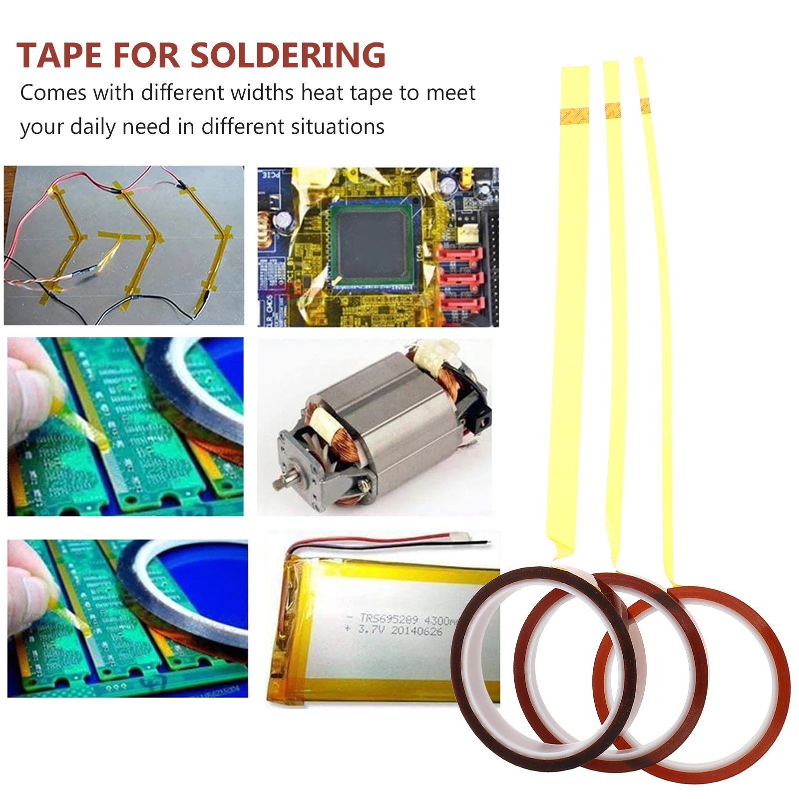 High Temperature Resistant Tape 3 Rolls PI Film for Circuit Board Soldering Heat Resistance Sublimation Electrical Insulation
High Temperature Resistant Tape 3 Rolls PI Film for Circuit Board Soldering Heat Resistance Sublimation Electrical Insulation