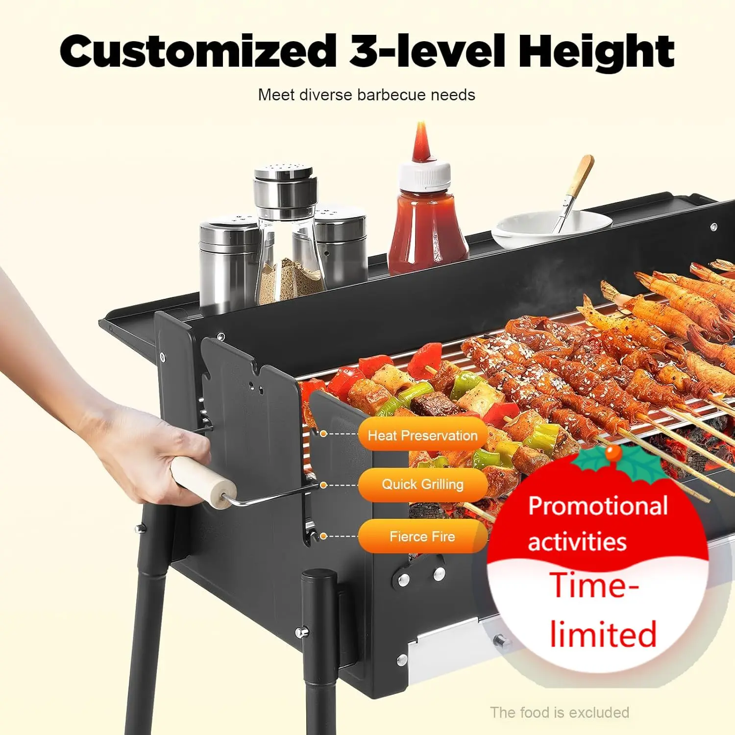 Portable Charcoal Grill, Folding BBQ Grill with 3 Adjustable Height Levels & Side Table, Stainless Steel & Iron Outdoor Grill fo
Portable Charcoal Grill, Folding BBQ Grill with 3 Adjustable Height Levels & Side Table, Stainless Steel & Iron Outdoor Grill fo