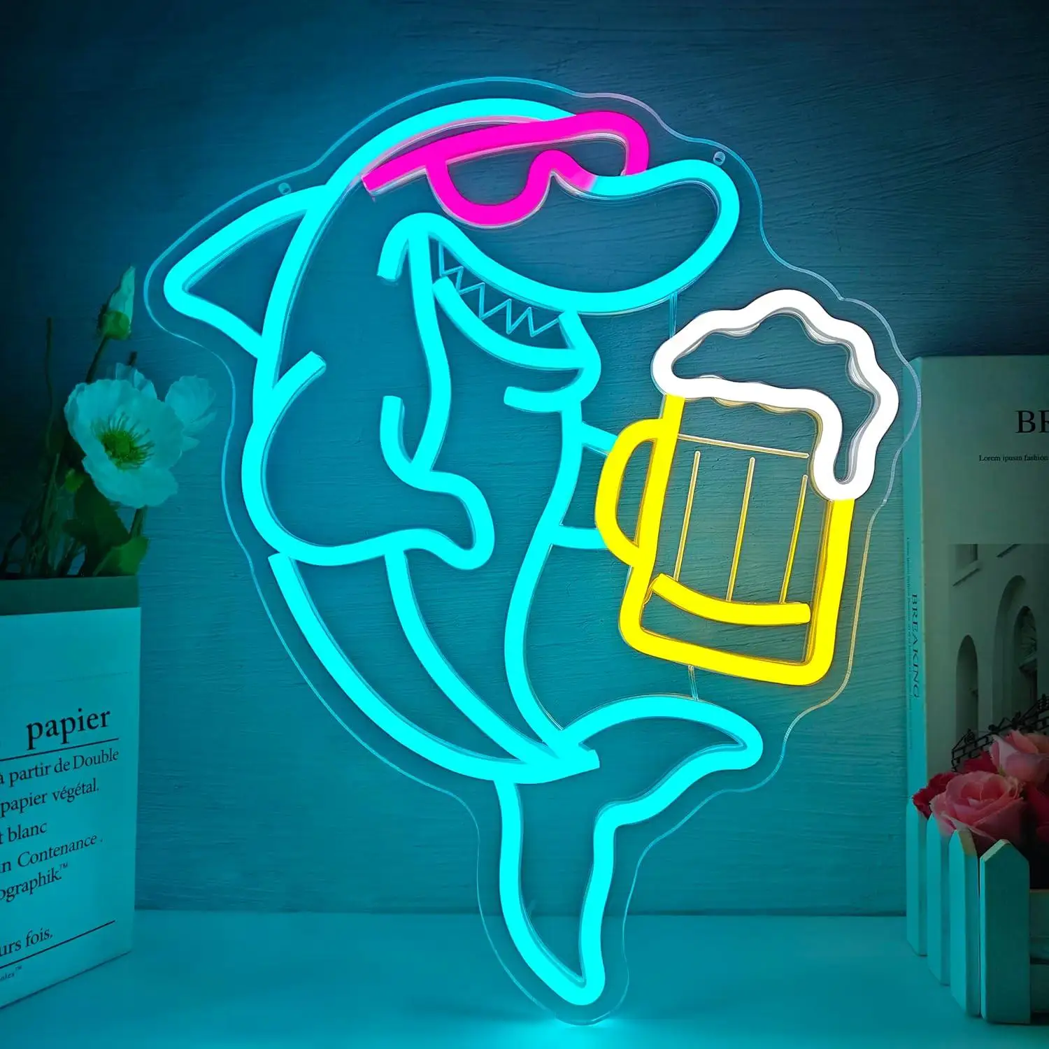 Funny Shark Drinking Beer Neon Sign Dimmable LED Lights Wall Art Decor for Home Bar Pub Party Man Cave Business Bar Gifts
Funny Shark Drinking Beer Neon Sign Dimmable LED Lights Wall Art Decor for Home Bar Pub Party Man Cave Business Bar Gifts