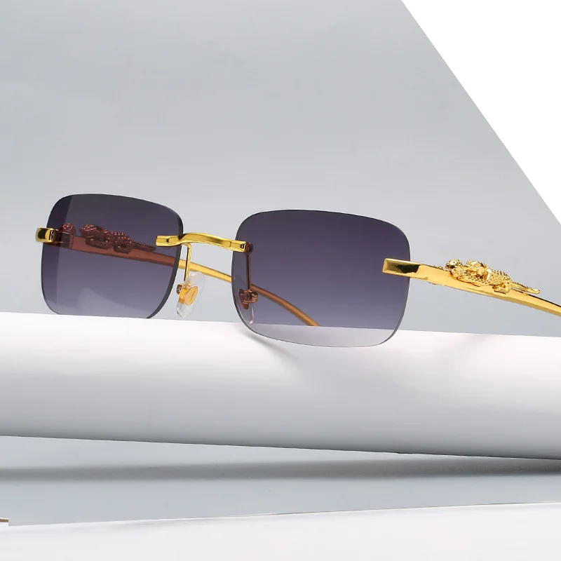 New Rimless Rectangle Vintage Sunglasses Metal Leopard Head Fashion Eyewear Frameless Tinted Sun Glasses Shades for Women Men
New Rimless Rectangle Vintage Sunglasses Metal Leopard Head Fashion Eyewear Frameless Tinted Sun Glasses Shades for Women Men