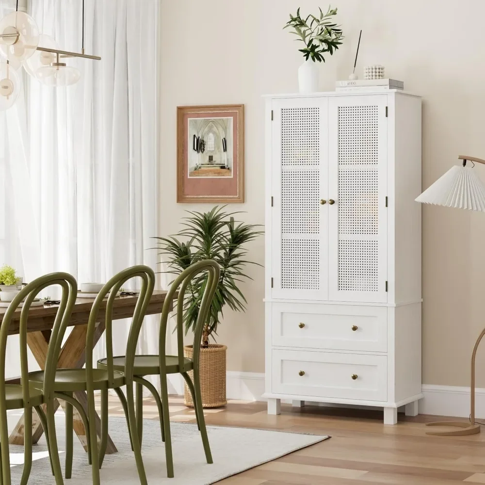 Kitchen Pantry Storage Cabinet, Tall Storage Cabinet with Rattan Doors and 2 Drawers, Kitchen Hutch with Adjustable Shelf
Kitchen Pantry Storage Cabinet, Tall Storage Cabinet with Rattan Doors and 2 Drawers, Kitchen Hutch with Adjustable Shelf