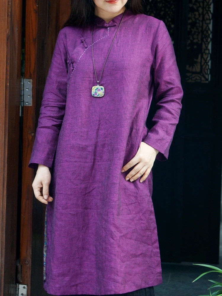 Длинное китайское платье-ципао фиолетового цвета из льна, ручная вышивка, пуговицы, женский осенний традиционный костюм
Длинное китайское платье-ципао фиолетового цвета из льна, ручная вышивка, пуговицы, женский осенний традиционный костюм
