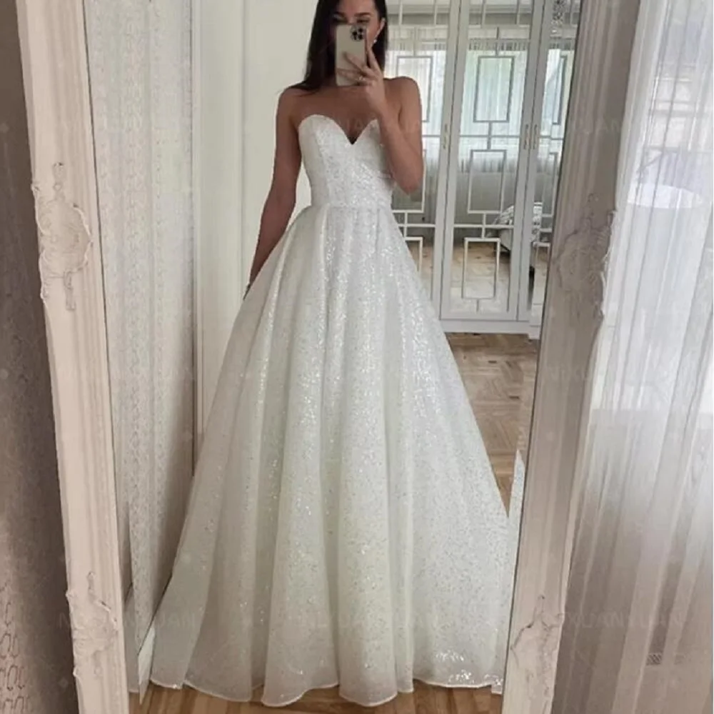 ZJ9379 Glitter A-line Wedding Dresses For Woman Bride Long Sleeves Beaded Pleat Robe De Mariée Personalized
ZJ9379 Glitter A-line Wedding Dresses For Woman Bride Long Sleeves Beaded Pleat Robe De Mariée Personalized