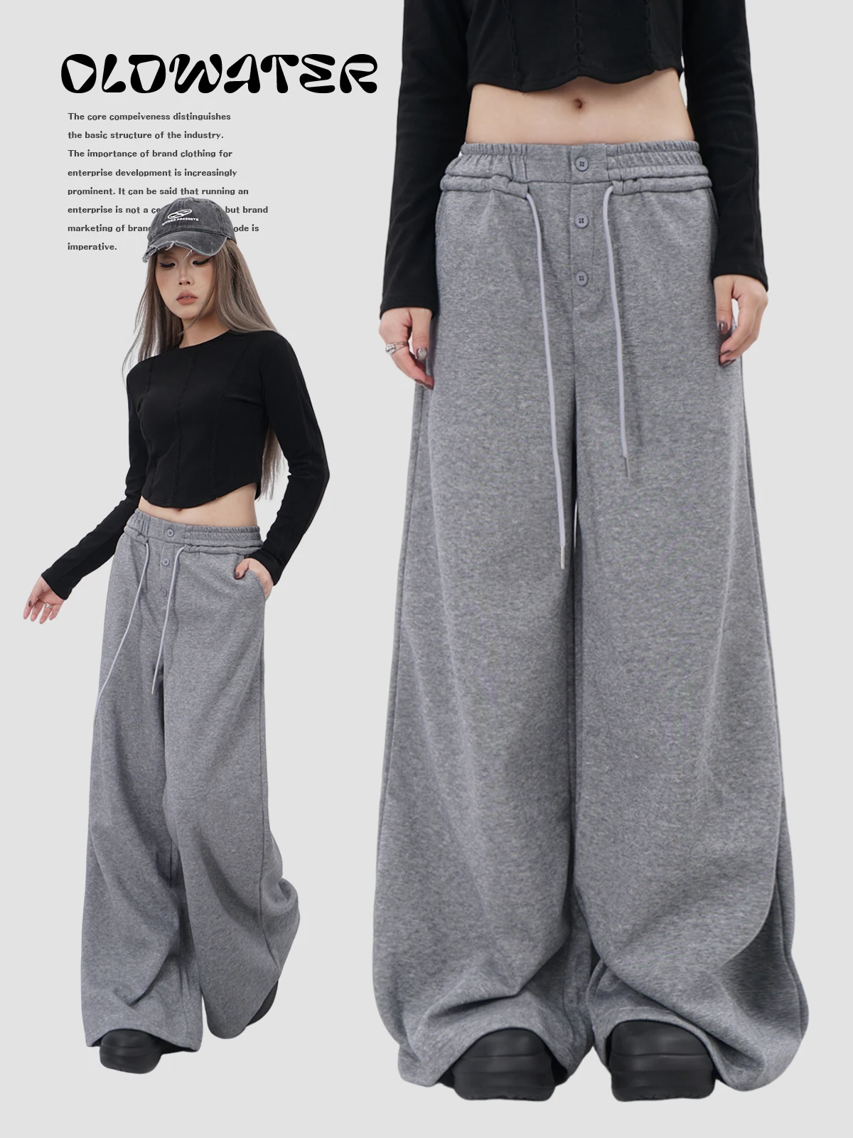 Gray Wide Leg Sport Pants Women's Elastic Waist Multi-Buckled Casual Loose Straight Leg Sweatpants Trendy Drawstring Design
Gray Wide Leg Sport Pants Women's Elastic Waist Multi-Buckled Casual Loose Straight Leg Sweatpants Trendy Drawstring Design