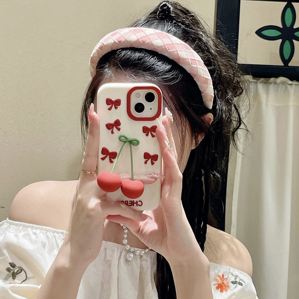 3D Kawaii Bowknot Cherry Soft Silicone Phone Case Back Cover Shell Skin For iPhone 16 15Plus 14 13 12 Pro Max, Protector
3D Kawaii Bowknot Cherry Soft Silicone Phone Case Back Cover Shell Skin For iPhone 16 15Plus 14 13 12 Pro Max, Protector