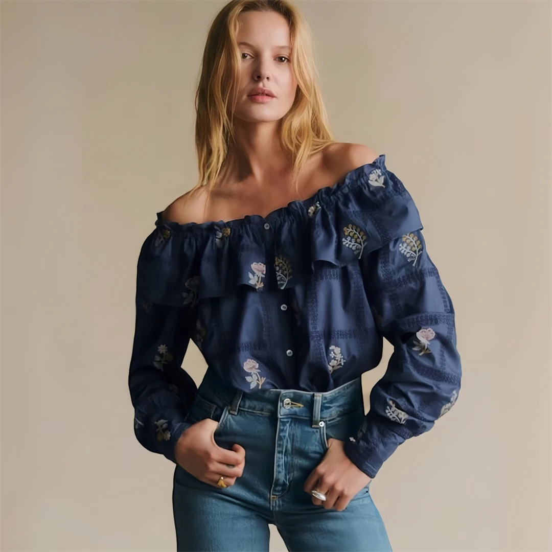 Paris Seza Embroidered Floral Shirt off Shoulder Loose Fit Cotton Long Sleeve Women's French Style Spring 2026 Casual Shirt
Paris Seza Embroidered Floral Shirt off Shoulder Loose Fit Cotton Long Sleeve Women's French Style Spring 2026 Casual Shirt