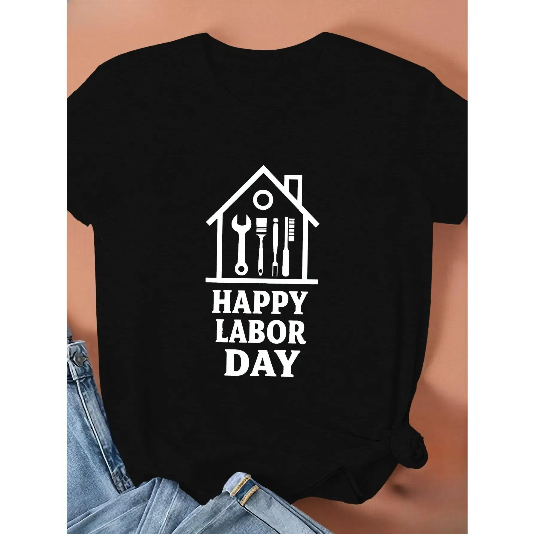 Men Women Happy Labor Day T-Shirt Worker Tools House Print Pullover Festive Holiday Casual Short Sleeve Top
Men Women Happy Labor Day T-Shirt Worker Tools House Print Pullover Festive Holiday Casual Short Sleeve Top