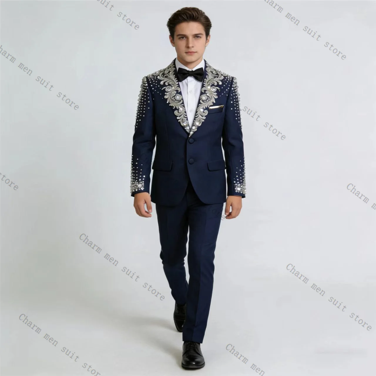 Navy Blue Crystals Men Suits Set 2 Pcs Blazer+Pants Trousers Luxury Wedding Tuxedo Formal Office Business Groom Jacket Coat
Navy Blue Crystals Men Suits Set 2 Pcs Blazer+Pants Trousers Luxury Wedding Tuxedo Formal Office Business Groom Jacket Coat