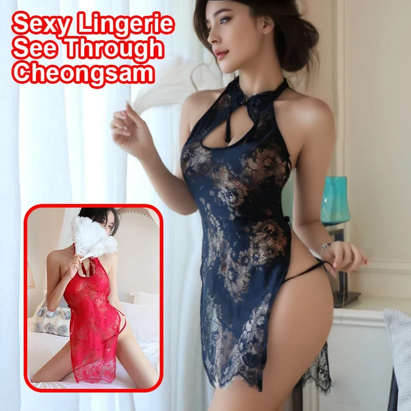 Sexy Lingerie Female See Through Mesh Dress Chinese Cheongsame Hollow Out Lace Exotic Dresses Nightdress Bed Wear Women Girls
Sexy Lingerie Female See Through Mesh Dress Chinese Cheongsame Hollow Out Lace Exotic Dresses Nightdress Bed Wear Women Girls