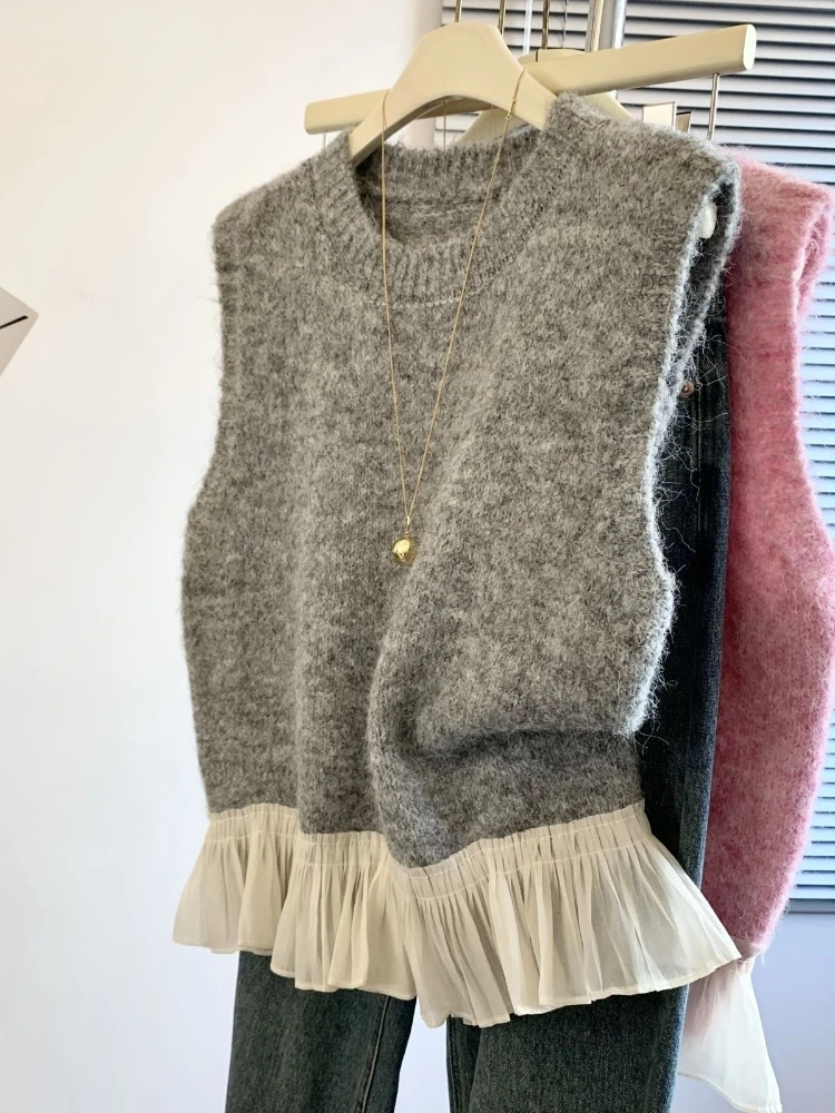 New Ruffled Patchwork Vest For Women 2025 Ropa Mujer Korean All Match Sleeveless Casual Tanks Fashion Knitted Vintage Waistcoat
New Ruffled Patchwork Vest For Women 2025 Ropa Mujer Korean All Match Sleeveless Casual Tanks Fashion Knitted Vintage Waistcoat