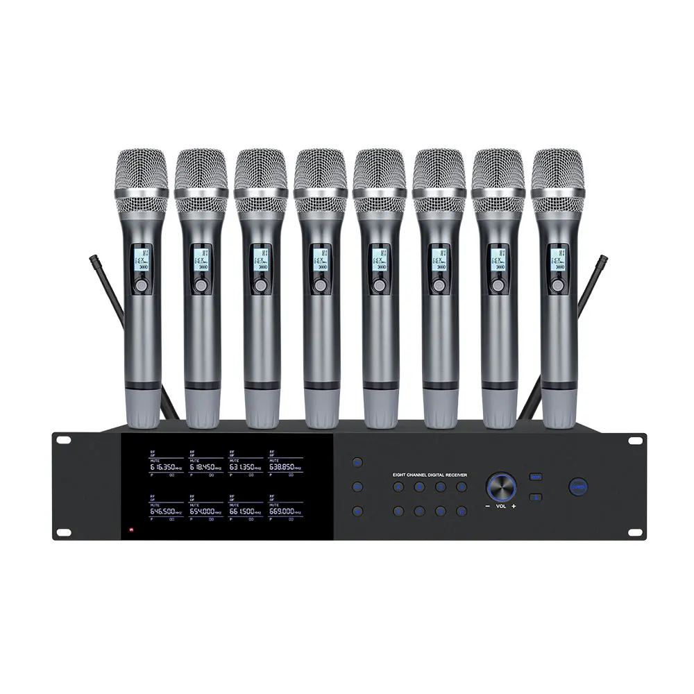 OEM 8-Channel UHF Cordless Metal Handheld Wireless Mics Professional Audio Mic System for Church Karaoke
OEM 8-Channel UHF Cordless Metal Handheld Wireless Mics Professional Audio Mic System for Church Karaoke