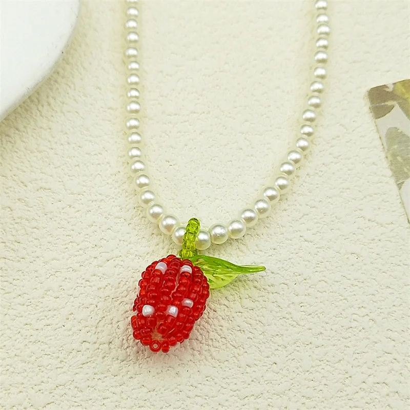 Cute Red Strawberry Pendant Necklace For Women Men Pearl Handmade Woven Bead Fashion Female Party Hot Summer Chain Jewelry Gifts
Cute Red Strawberry Pendant Necklace For Women Men Pearl Handmade Woven Bead Fashion Female Party Hot Summer Chain Jewelry Gifts