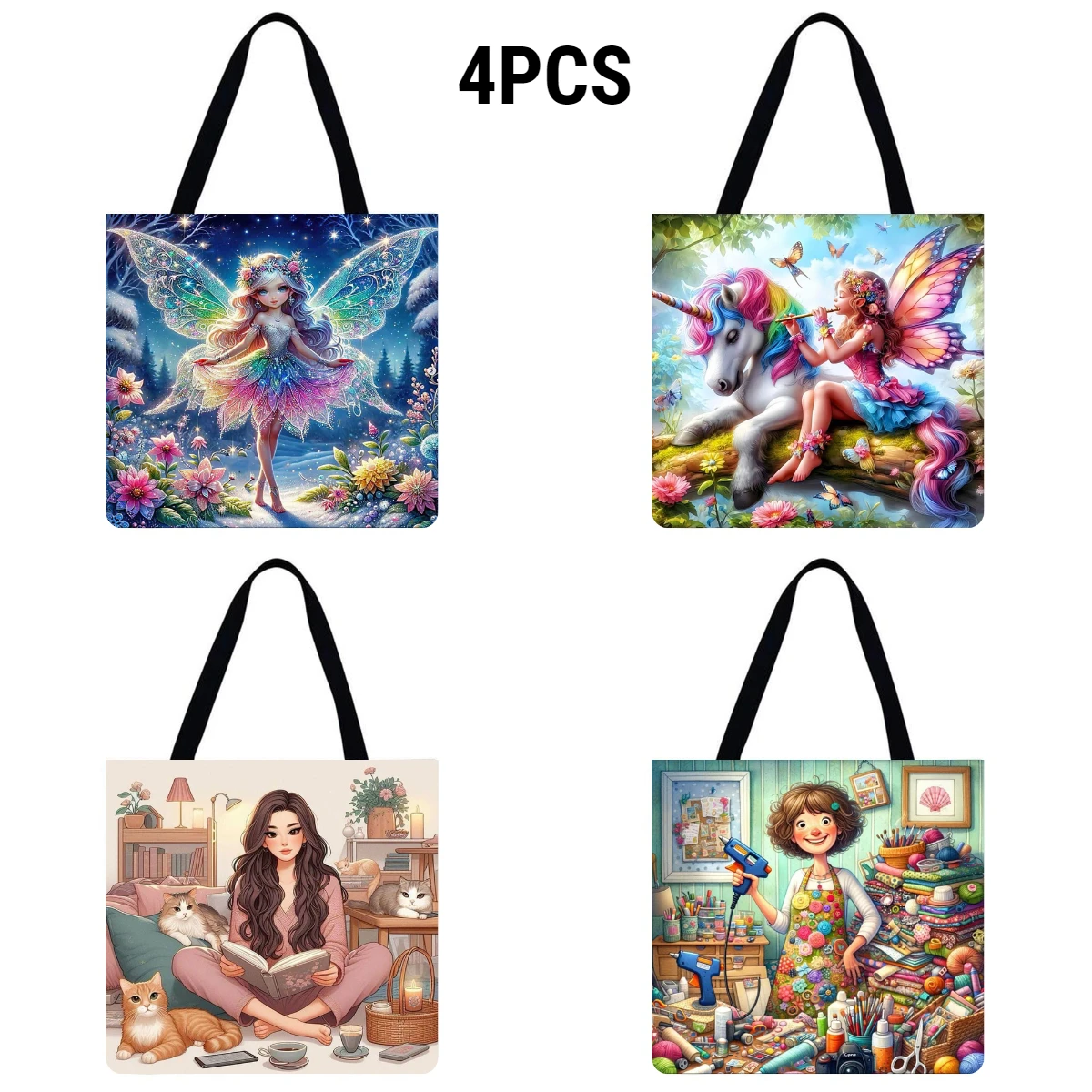 4 шт., льняная большая сумка для девочек, большая вместительная женская сумка на плечо для покупок
4 шт., льняная большая сумка для девочек, большая вместительная женская сумка на плечо для покупок