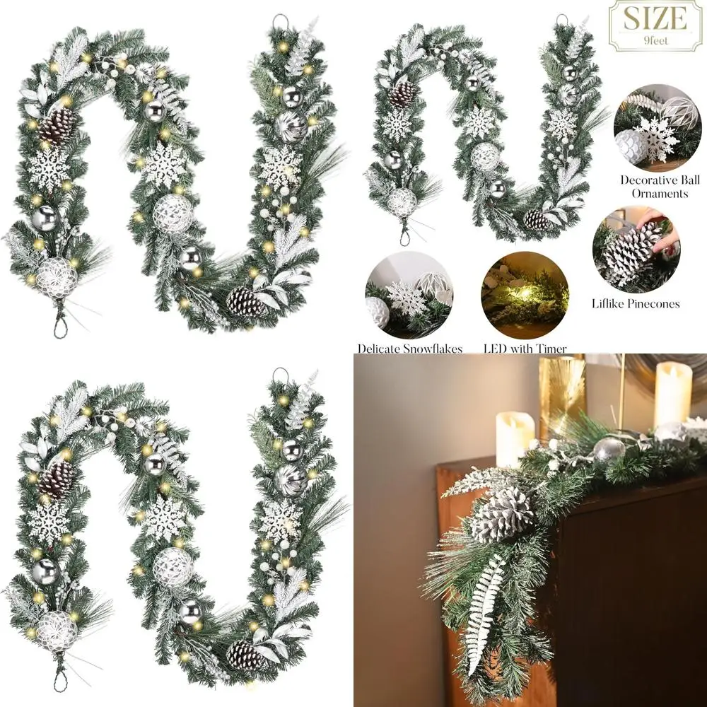 9-Foot Pre-lit Christmas Garland with Silvery White Balls and Pinecones for Mantle, Stairs, Fireplace, and Indoor Holiday Decora
9-Foot Pre-lit Christmas Garland with Silvery White Balls and Pinecones for Mantle, Stairs, Fireplace, and Indoor Holiday Decora