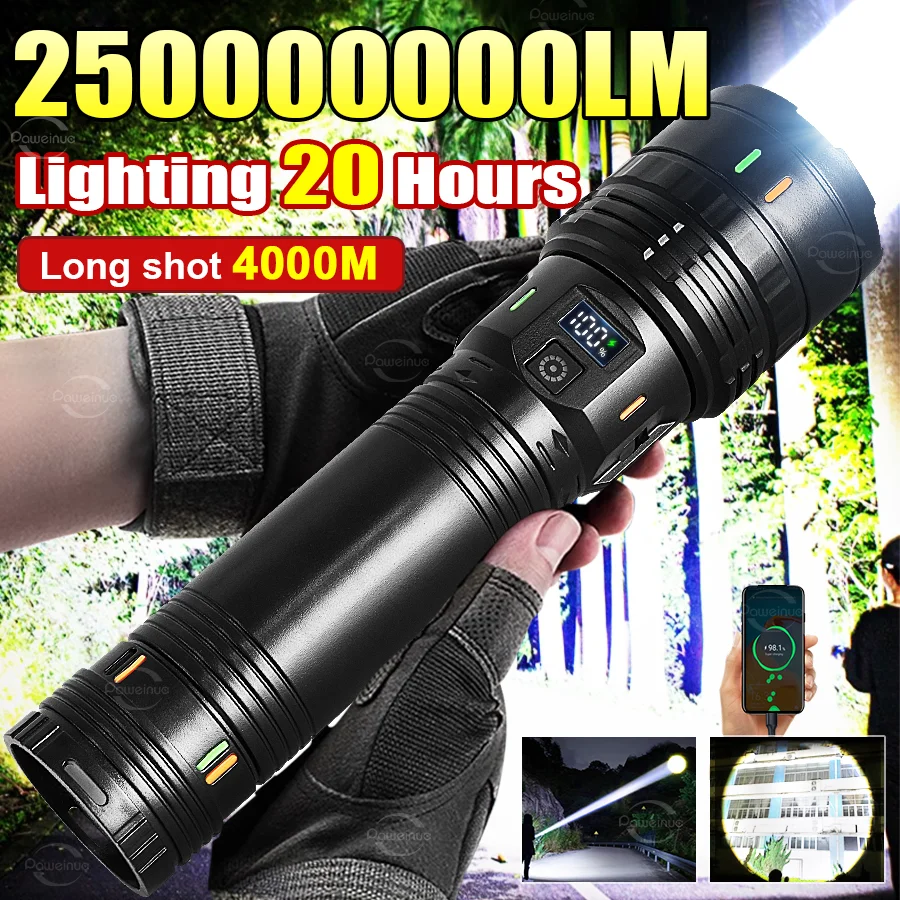 Светодиодный фонарик высокой мощности, супер яркий фонарик, перезаряжаемый, самый мощный светодиодный фонарик дальнего действия 4 км, уличная рыбалка, фонарь аккумуляторный lanterna de acampamento
Светодиодный фонарик высокой мощности, супер яркий фонарик, перезаряжаемый, самый мощный светодиодный фонарик дальнего действия 4 км, уличная рыбалка, фонарь аккумуляторный lanterna de acampamento